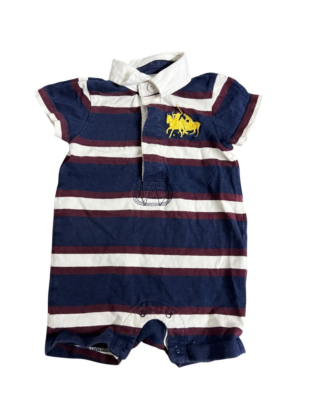 Ralph Lauren Navy, White & Burgundy Striped Polo One-Piece Jumper 3 Months